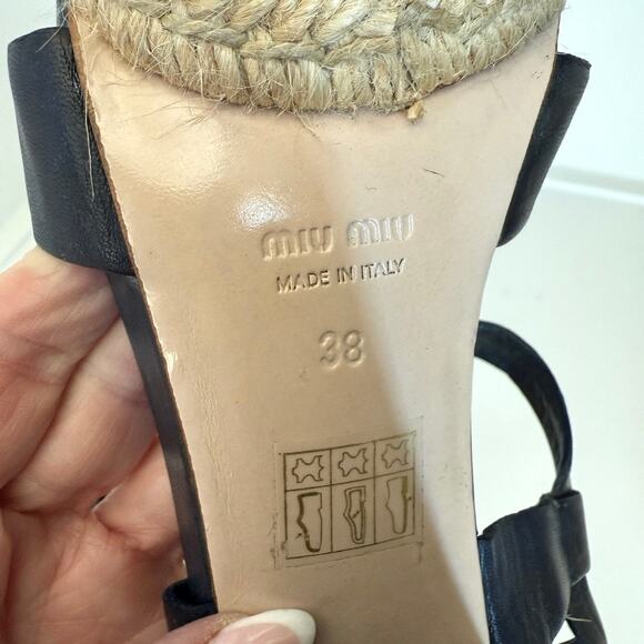 Miu Miu Platform Espadrille Sandals Navy Leather Strappy Heels Size 38 Italy - Picture 6 of 13